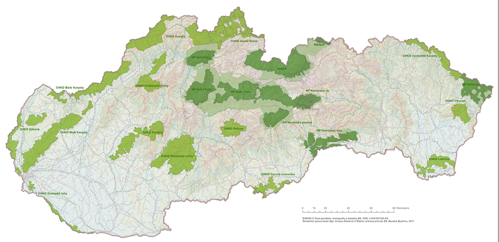 Mapa tzv. veľkoplošných chránených území SR