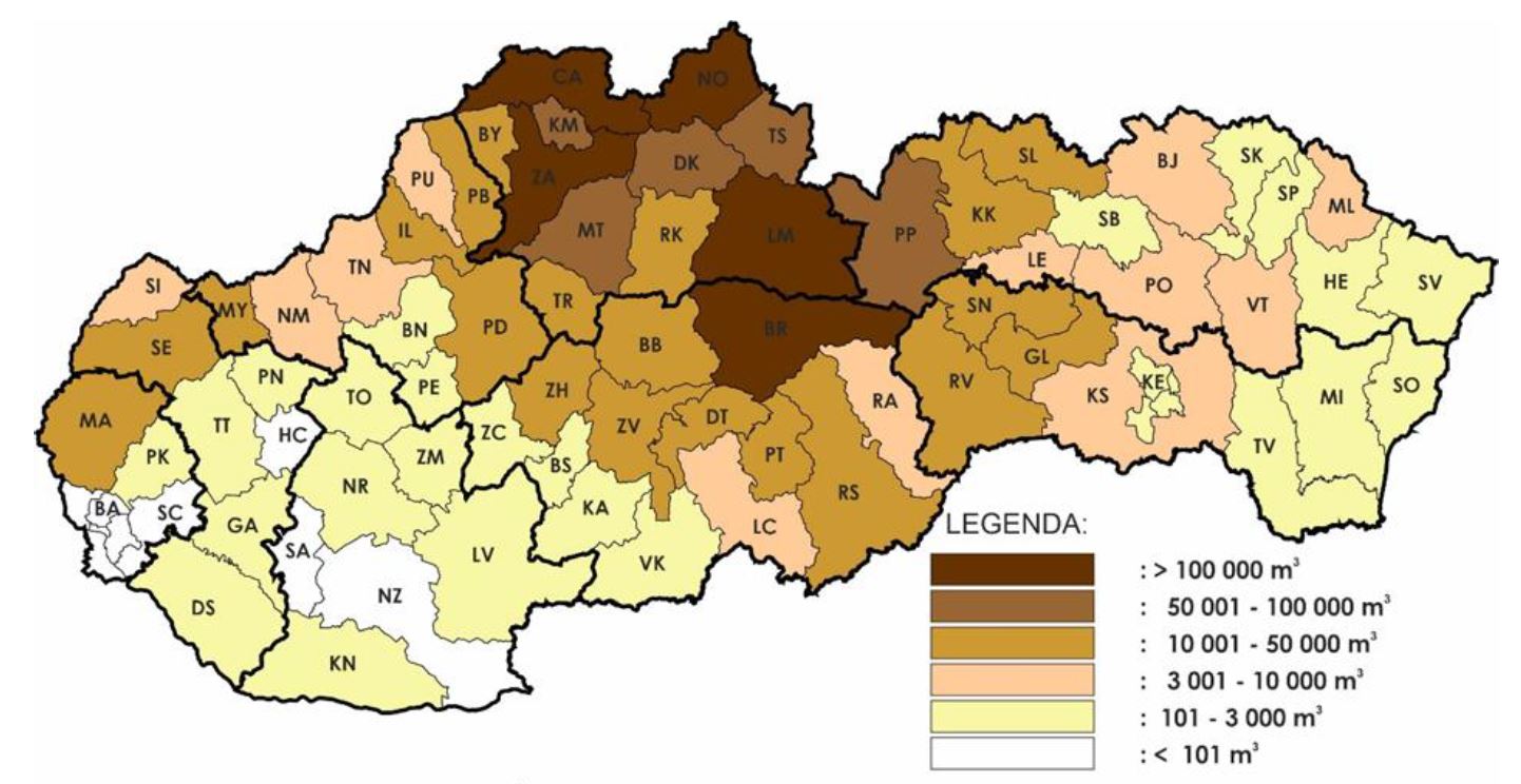 Mapa: Poškodenie ihličnatých a listnatých drevín podkôrnym a drevokazným hmyzom (2022)